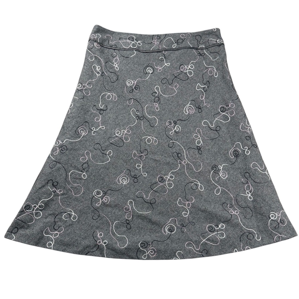 VTG Bob Mackie Studio Gray Wool Blend Embroidered A Line Midi Skirt‎ Womens 10